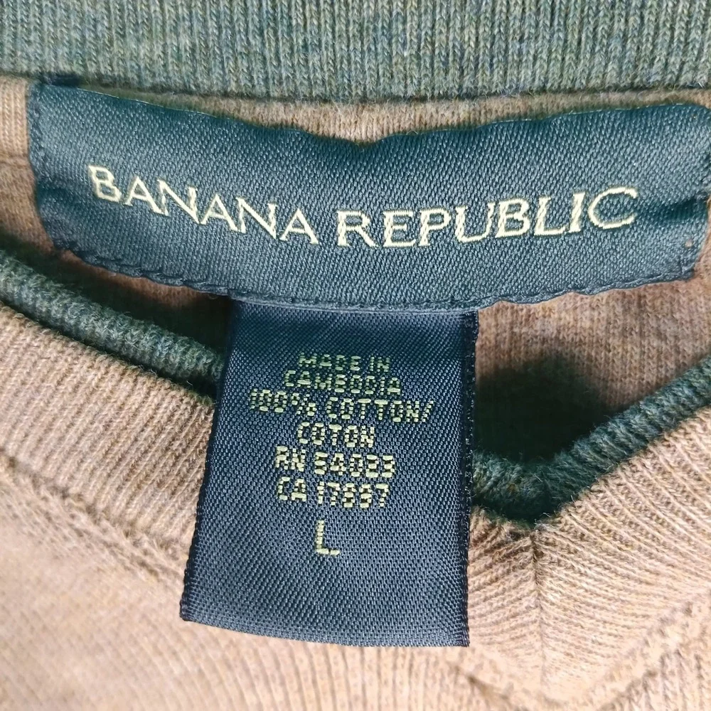 Banana Republic Long Sleeve T-shirt Men L Brown Green Colorblock V-Neck Ribbed